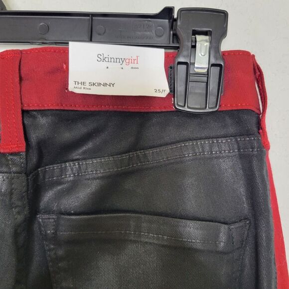 Skinnygirl Jeans The Skinny Marie Sky Black Red Coated Skinny Mid-Rise Size 25/0 - Picture 8 of 10